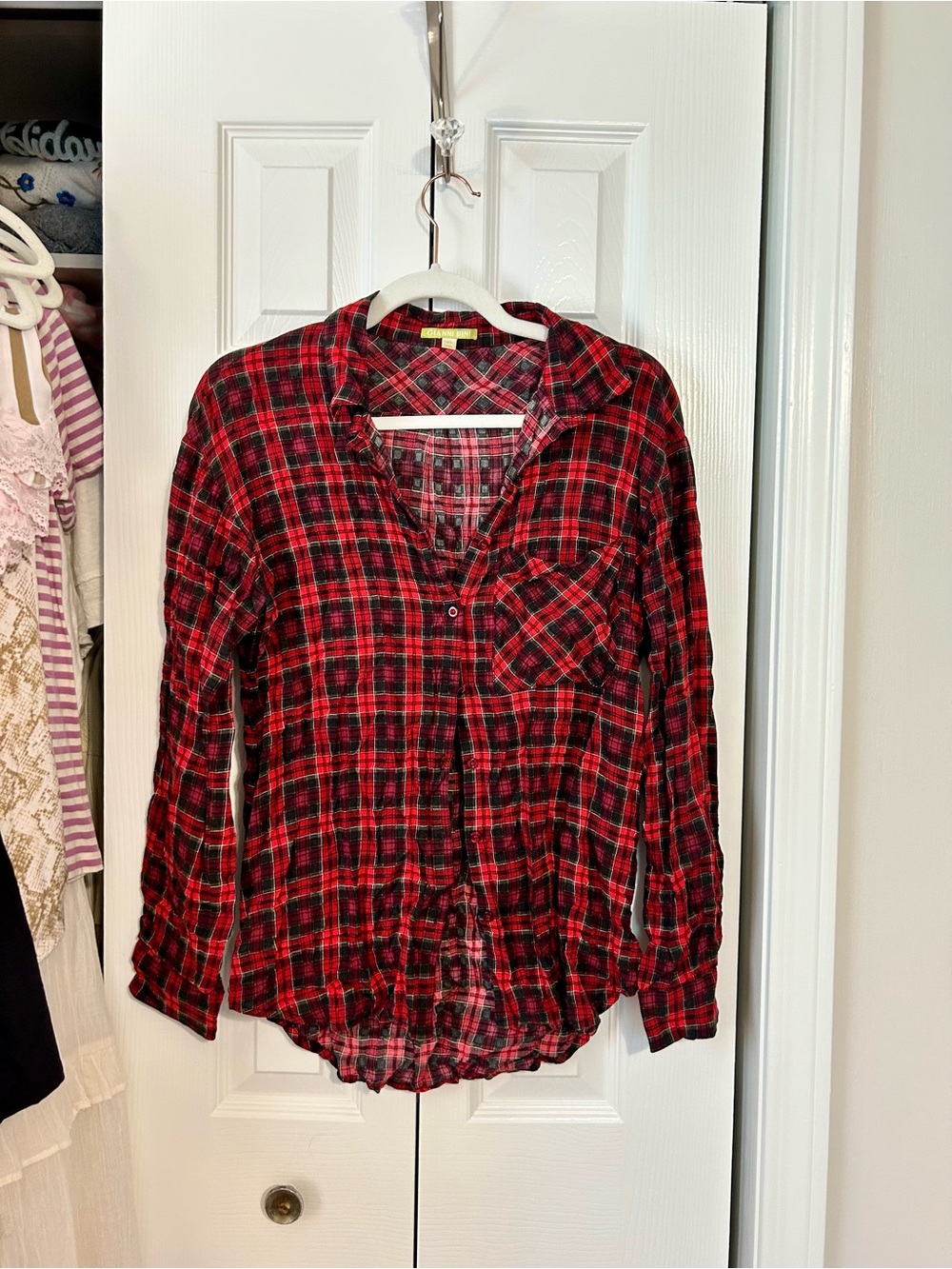 Gianni Bini Red Plaid Button-Down Shirt